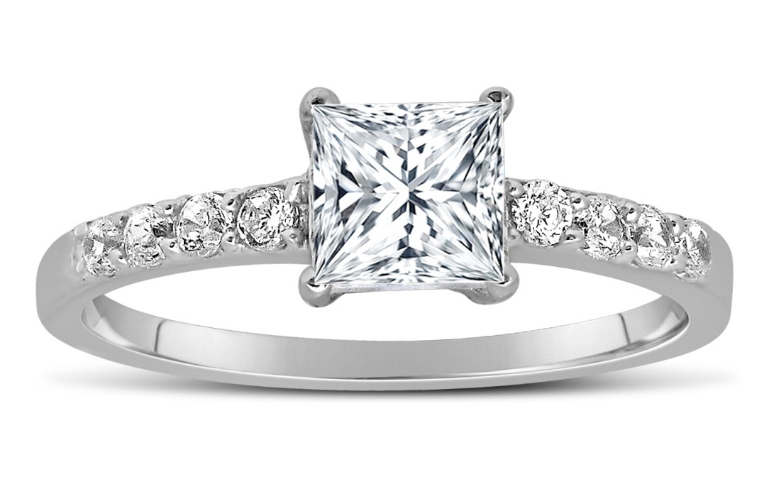 1 Carat Princess Cut Diamond Engagement Ring In 10K White Gold JeenJewels