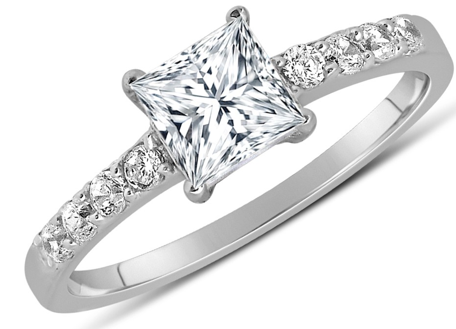 1 Carat Princess Cut Diamond Engagement Ring In 10k White Gold Jeenjewels