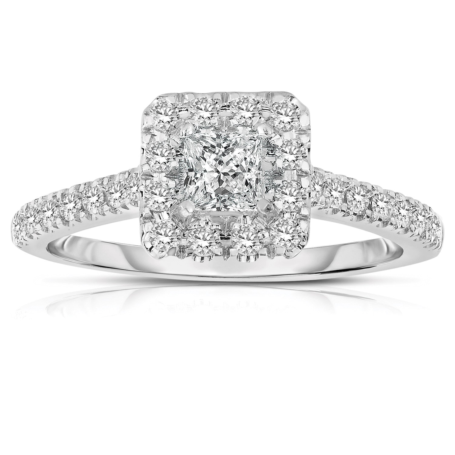 Half Carat Princess Cut Halo Diamond Engagement Ring In White Gold