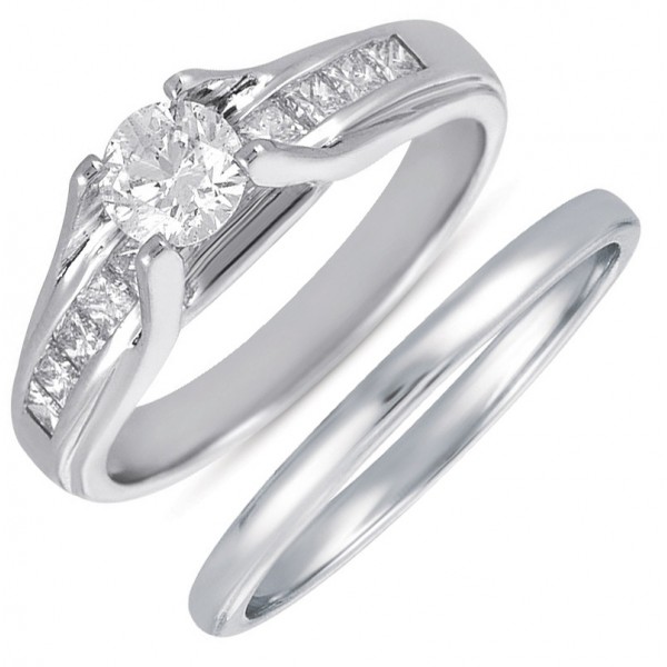 Bestselling 1 Carat Round And Princess Diamond Bridal Ring Set For Women In White Gold Jeenjewels 