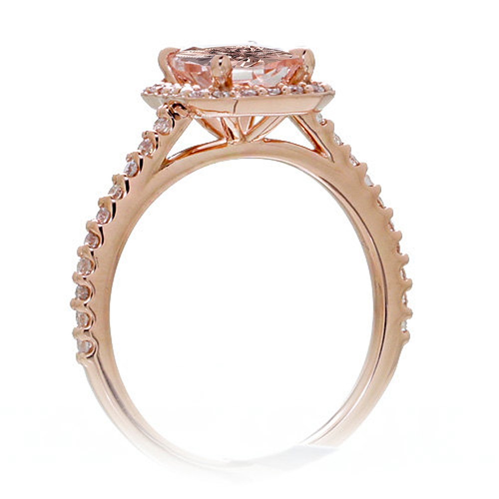 15 Carat Emerald Cut Morganite And Diamond Halo Engagement Ring On 10k Rose Gold Jeenjewels