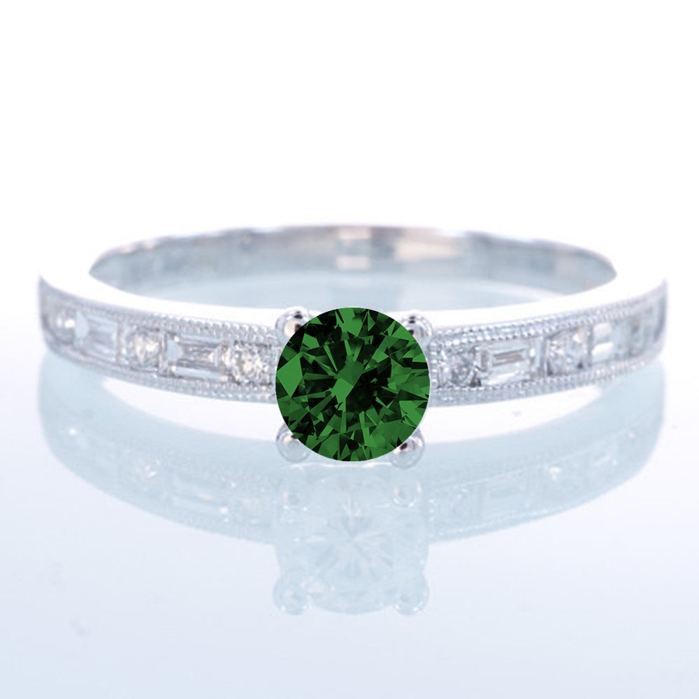 1.5 Carat Round cut Vintage Emerald and Diamond Engagement Ring on 10k