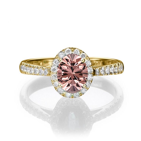 150 Carat Oval Cut Morganite And Diamond Halo Engagement Ring In 10k Yellow Gold Jeenjewels 4078