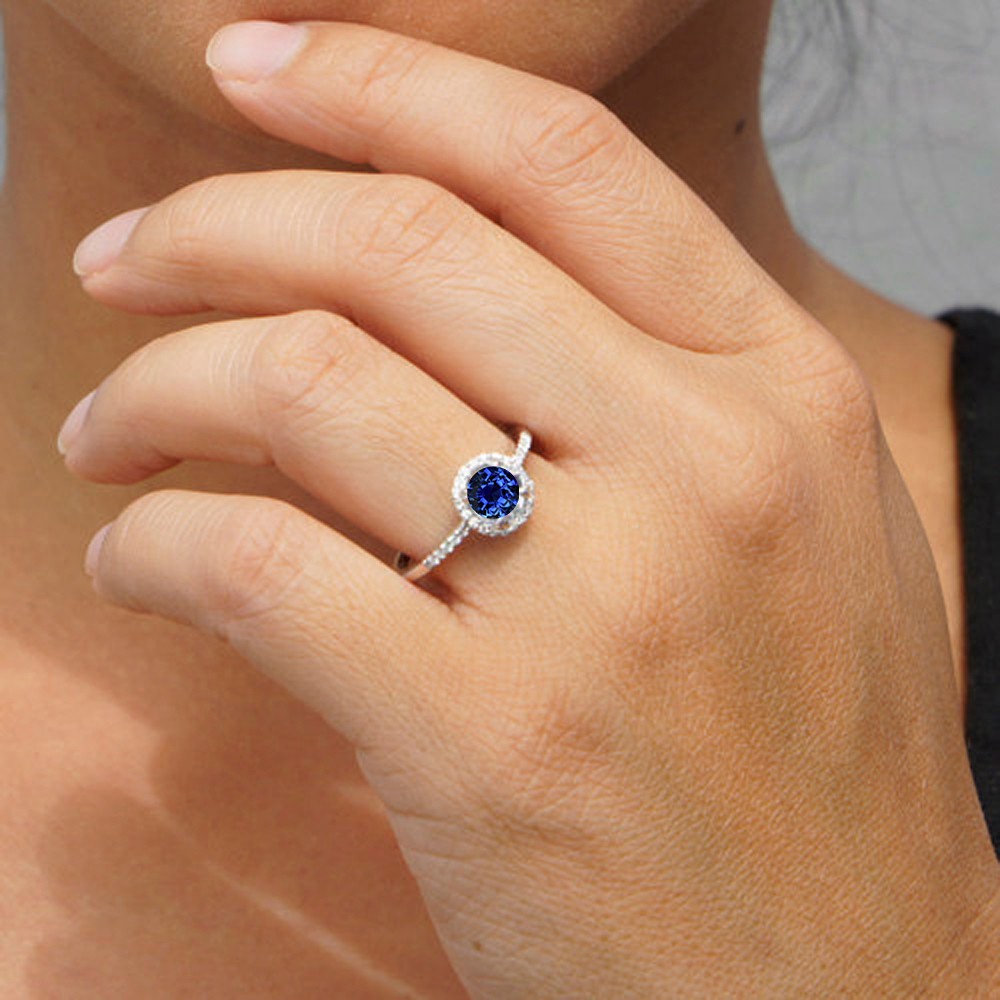 1.5 Carat Round Classic Sapphire and Diamond Vintage Engagement Ring on
