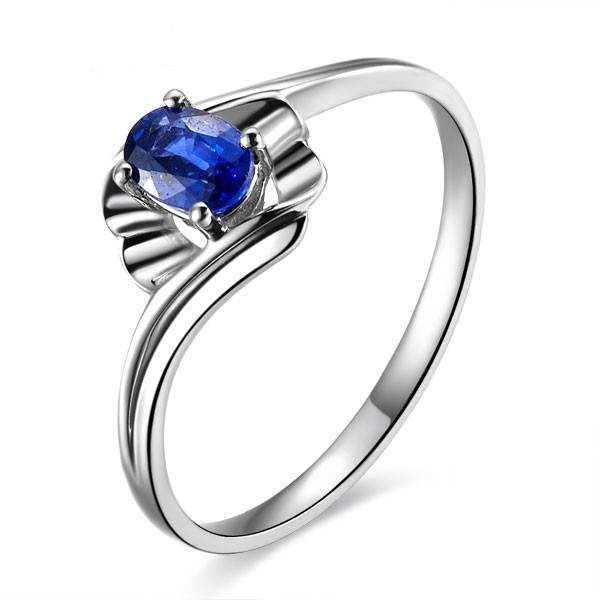 Solitaire Sapphire Engagement Ring on 18k White Gold - JeenJewels