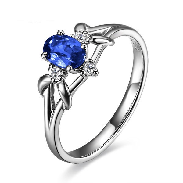 Sapphire and Diamond Engagement Ring on 10k White Gold - JeenJewels