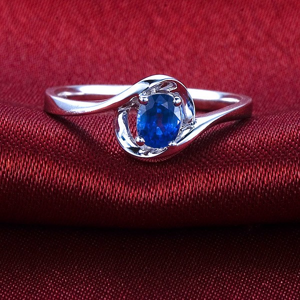 Solitaire Sapphire Engagement Ring on 10k White Gold - JeenJewels