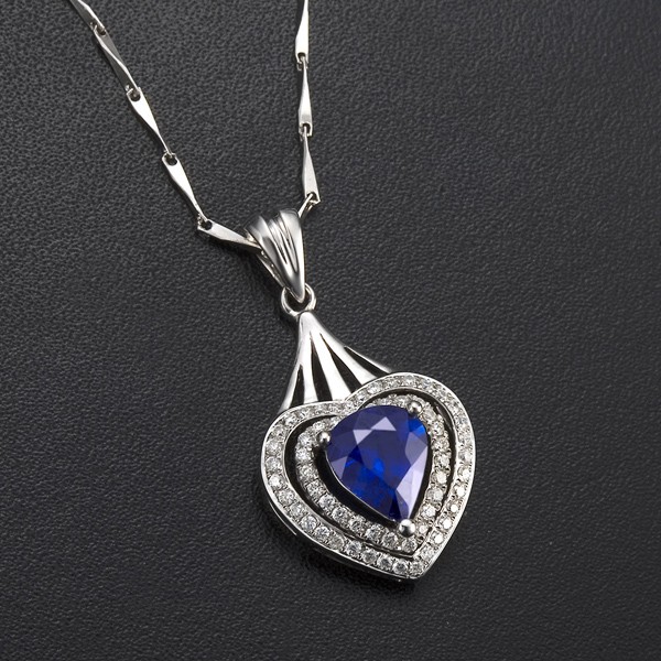 Luxurious Sapphire and Diamond Pendant in Heart Shae - JeenJewels