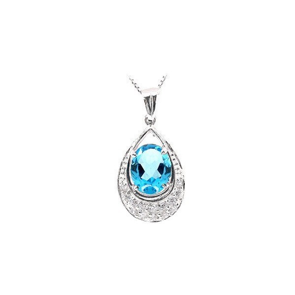 3 Carat blue Topaz Pendant Necklace for Women - JeenJewels