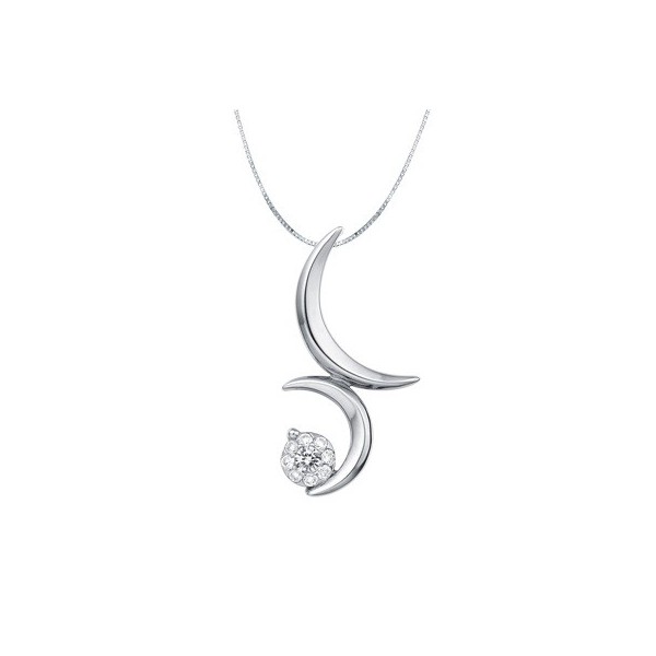 Crescent Moon Shape Diamond Pendant on 18k White Gold - JeenJewels