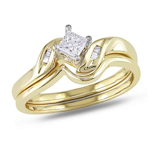 Graceful Cheap Diamond Wedding Set 0.25 Carat Princess Cut Diamond on Gold  - JeenJewels