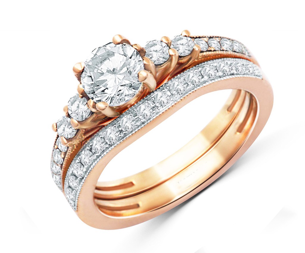 Graceful Diamond Bridal Set 2 Carat Round Cut Diamond on 18k Gold ...