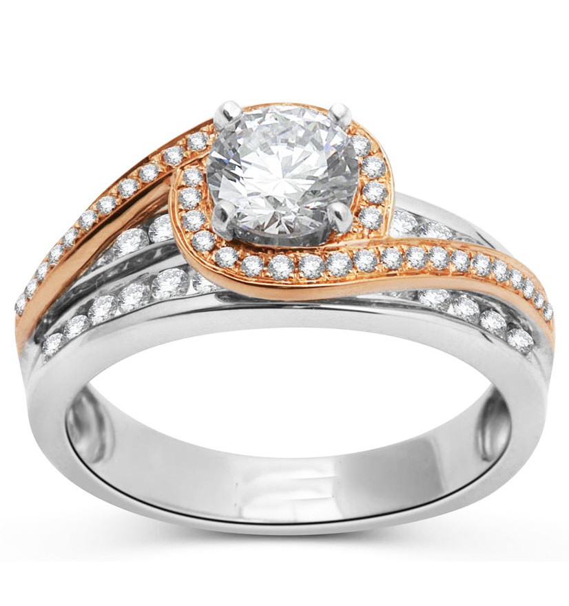 Delightful Rose and White Gold Diamond Ring 1.00 Carat Round Cut ...