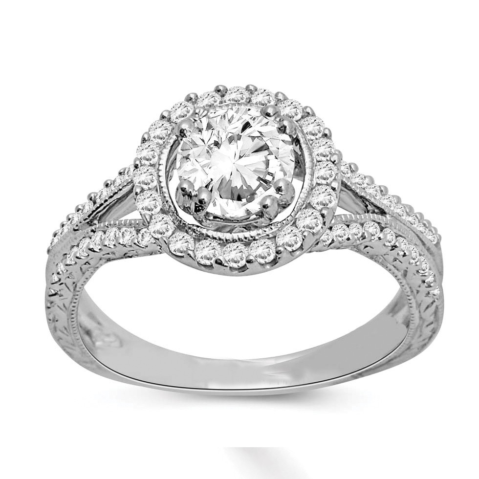 Graceful Halo Diamond Wedding Ring 1.00 Carat Round Cut Diamond on Gold ...