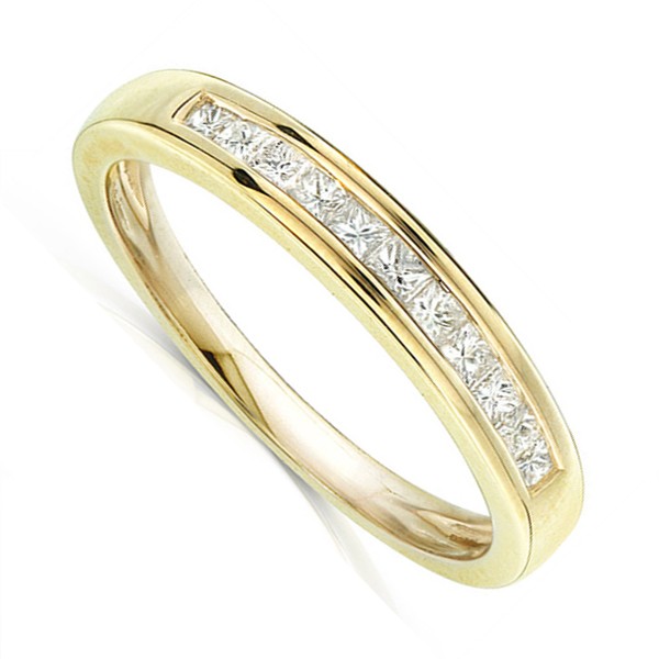 Half Carat Princess Channel Set Wedding Ring Band in 10k Yellow Gold ...