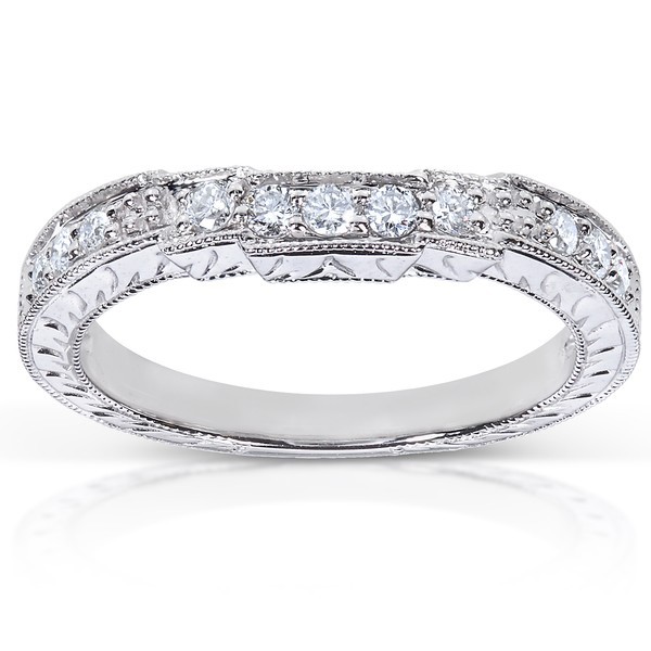 Antique Round Diamond Wedding Band for Her in White Gold - JeenJewels