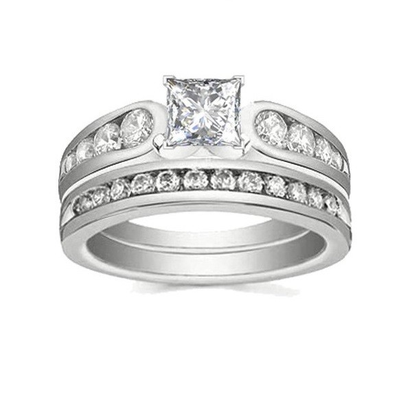 Lovely Cheap Diamond Wedding Set 1 Carat Princess Cut Diamond on Gold ...