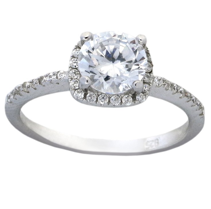 Halo 1.5 Carat Round Cubic Zirconia Engagement Ring in Sterling Silver ...