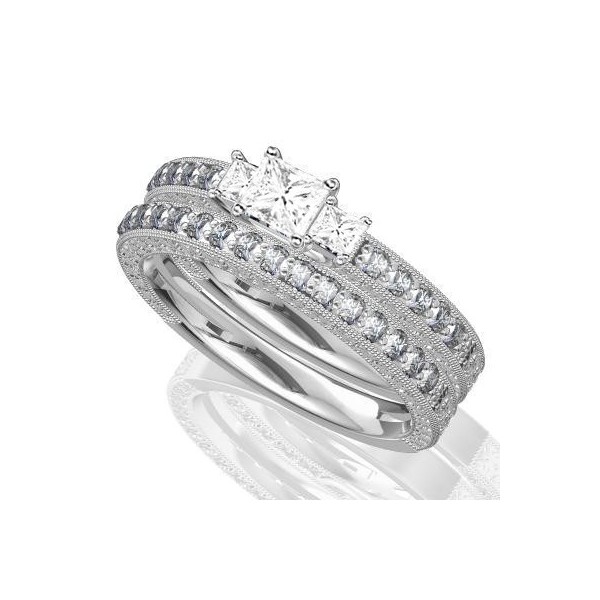 Enthralling Three Stone Antique Bridal Set Ring 1 Carat Diamond on 10k ...