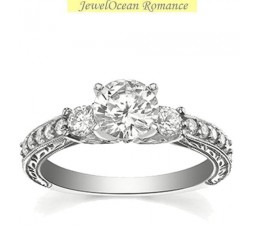 Luxurious 1 Carat Round Diamond Engagement Ring in 18k White Gold