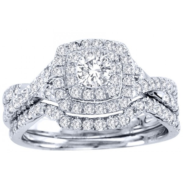 Luxurious Halo Cheap Diamond Wedding Ring Set Jeenjewels