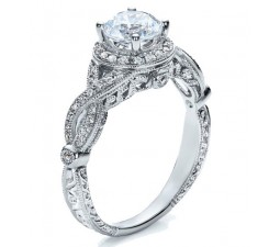 1 Carat Round Cut  Designer Diamond Engagement Ring 10K White Gold