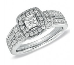 Designer 1 Carat Princess Diamond Engagement Ring in White Gold