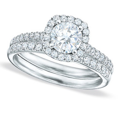 Splendid Halo Matching wedding Ring set 2 Carat Round Cut Diamond on ...