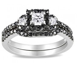 1 Carat Black and White Diamond Bridal Set in White Gold