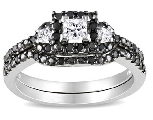 Mesmerizing Black and White Diamond Wedding Ring Set 1 Carat Princess ...