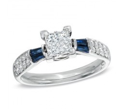 1 Carat Princess Diamond and Sapphire Engagement Ring in White Gold