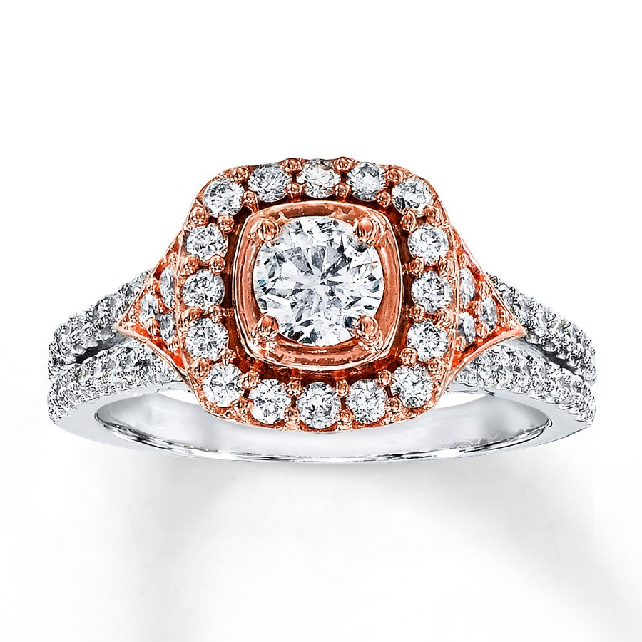 Designer Round Diamond Engagement Ring in White and Rose Gold - JeenJewels