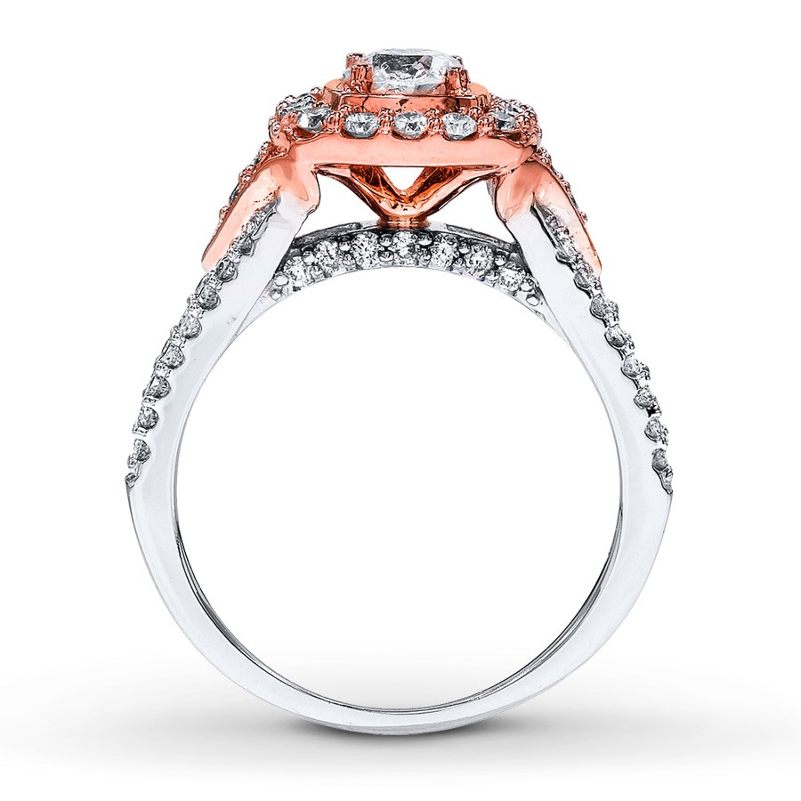 Designer Round Diamond Engagement Ring in White and Rose Gold - JeenJewels