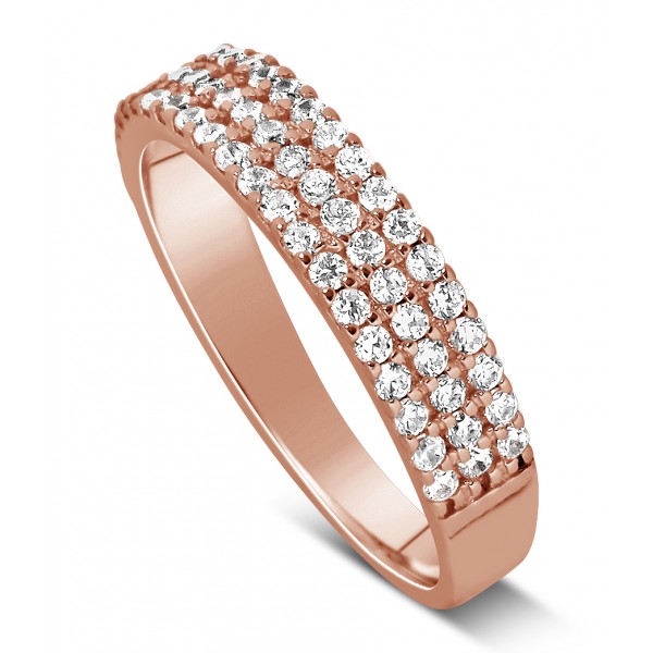 Unique 3 Row 1 Carat Round Diamond Wedding Ring Band in Rose Gold ...