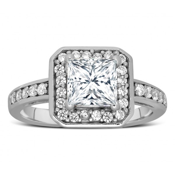 1 Carat Princess cut Diamond Halo Engagement Ring 10K White Gold ...