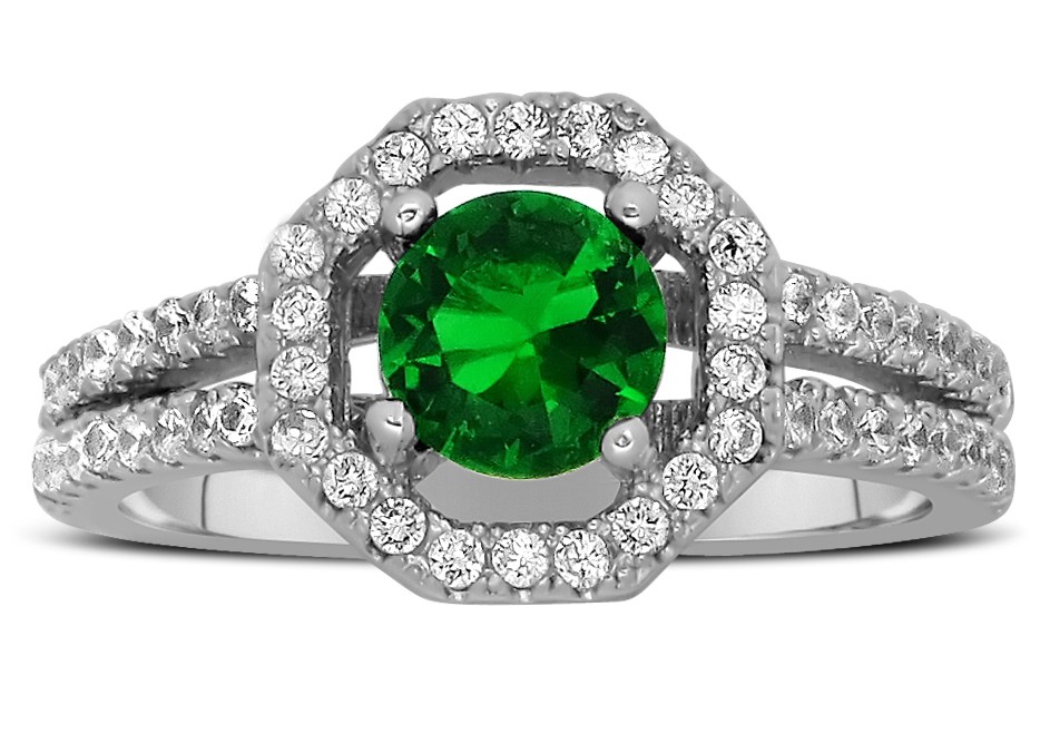 Luxurious 2 Carat Emerald and Diamond halo Engagement Ring in 10K White ...