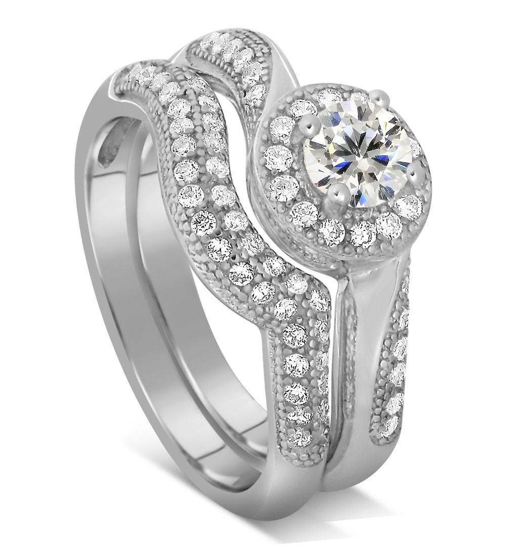 Antique Designer 2 Carat Round Diamond Bridal Ring Set For Her In White