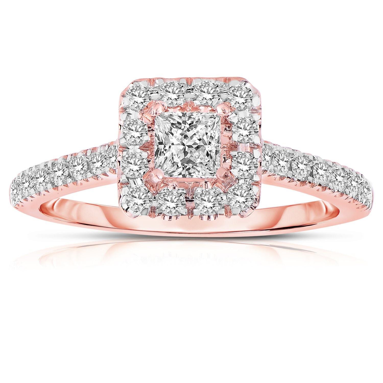 Half Carat Princess cut Halo Diamond Engagement Ring in Rose Gold ...