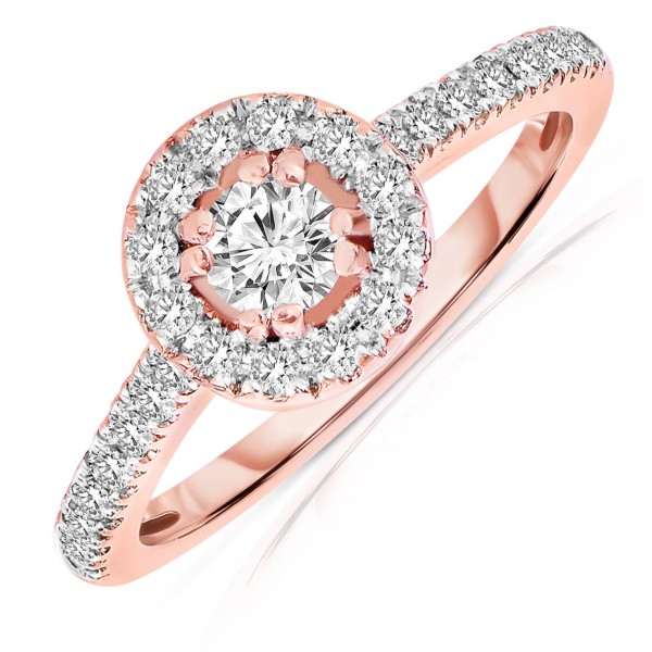 Half Carat Round cut Halo Diamond Engagement Ring in Rose Gold - JeenJewels