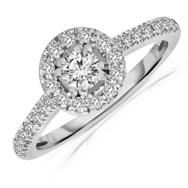 Half Carat Round cut Halo Diamond Engagement Ring in White Gold ...