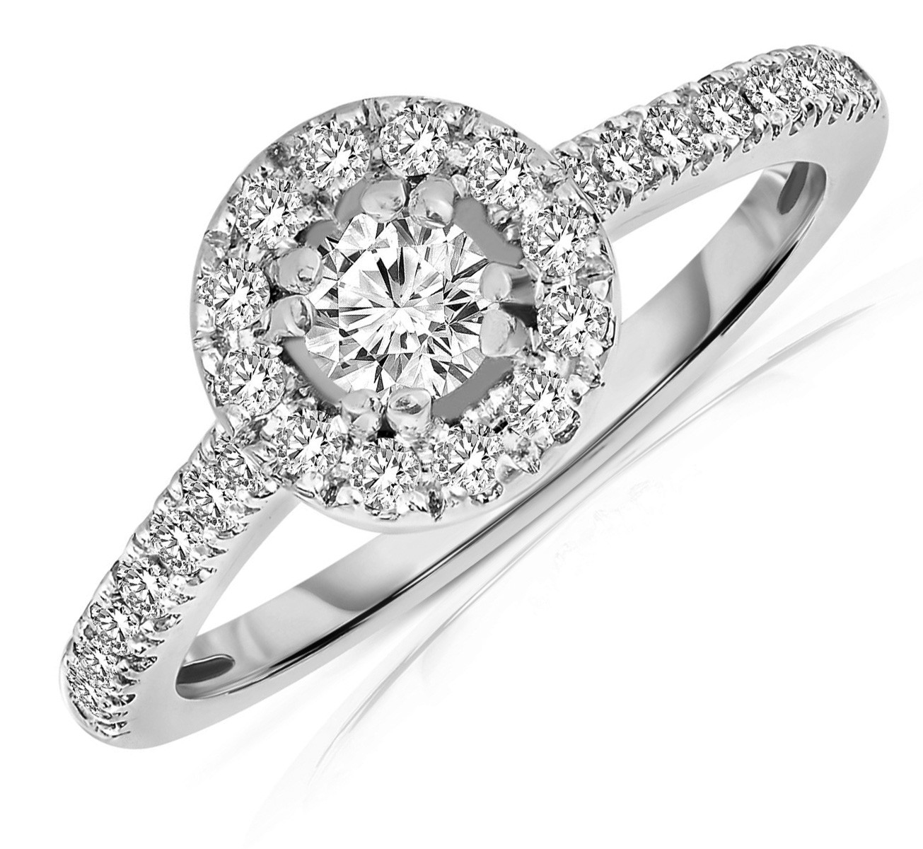 Half Carat Round Cut Halo Diamond Engagement Ring In White Gold