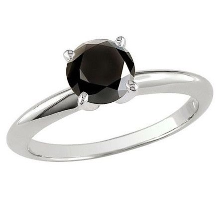 Perfect 1 Carat Black Diamond Solitaire Engagement Ring in White Gold ...
