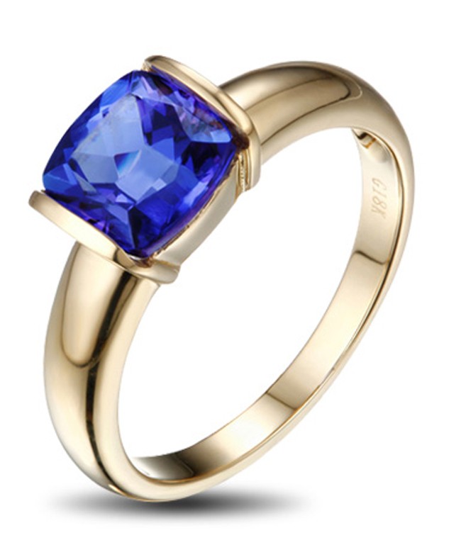 2.6 Carat Dark Blue Sapphire Engagement Ring w/ Baguette Accents