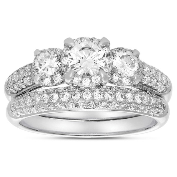 2 Carat Three Stone Trilogy Round Diamond Wedding Ring Set in White ...