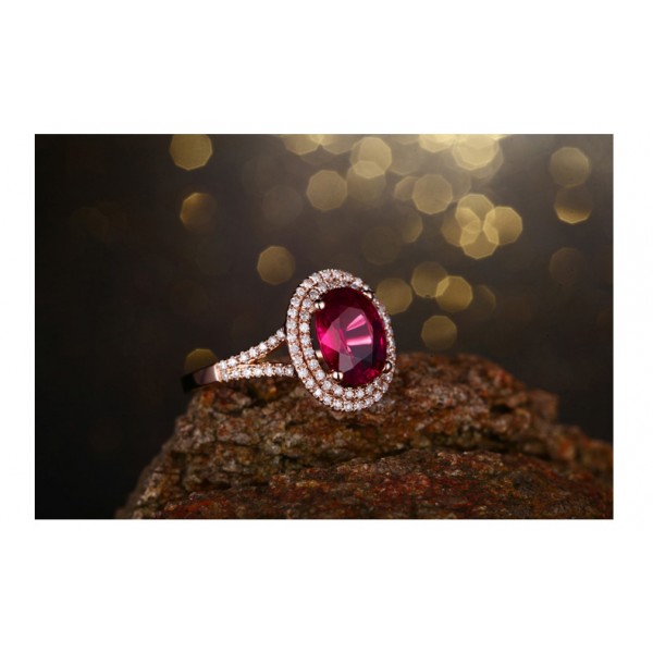 2 Carat Pink Sapphire and Diamond Halo Engagement Ring in Rose Gold for ...