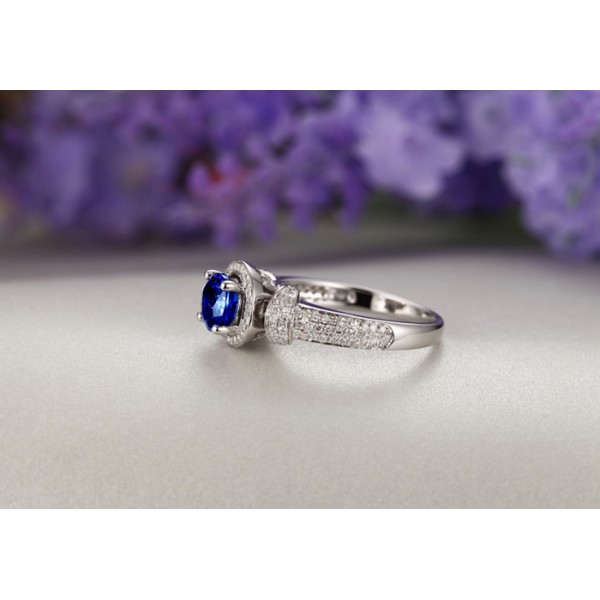 Vintage 1.50 Carat Blue Sapphire and Diamond Art Nouveau Engagement ...