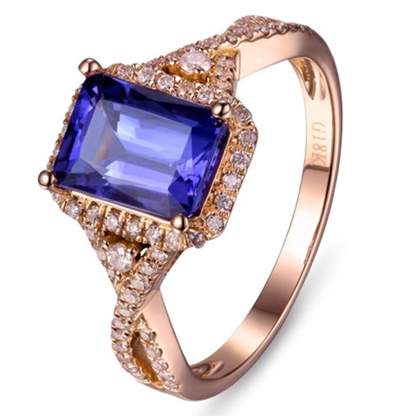 Beautiful 2 Carat Blue Sapphire and Diamond Engagement Ring in Rose ...