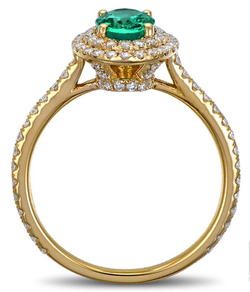 Vintage 2 Carat Emerald and Diamond Double Halo Engagement Ring in ...