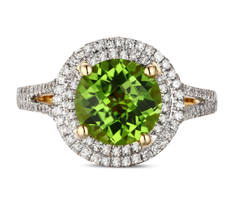 2 Carat Emerald and Diamond Halo Engagement Ring in Yellow Gold ...