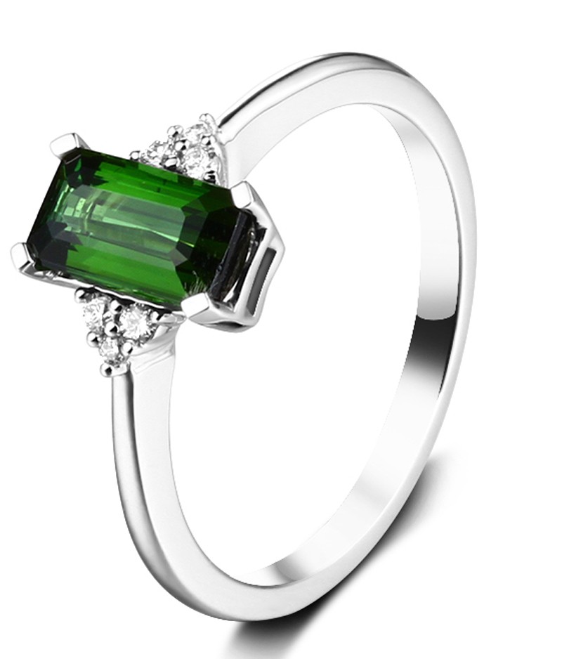 1.50 Carat Green Emerald and Diamond Engagement Ring for Her in White ...